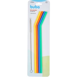 Kit Com 4 Canudos Silicone E Escova de Limpeza 13914 - BUBA