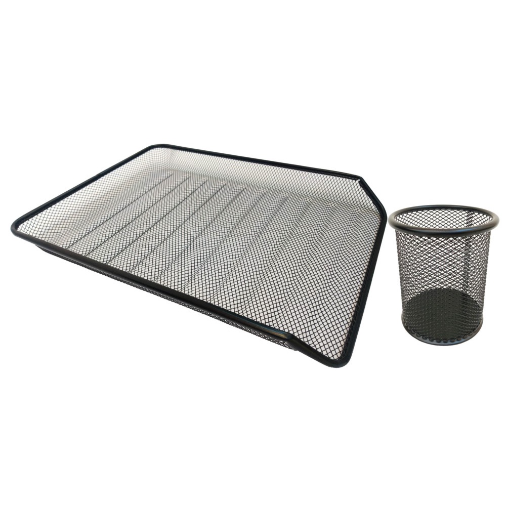 Kit Bandeja Organizadora E Porta Caneta De Escritório Preta