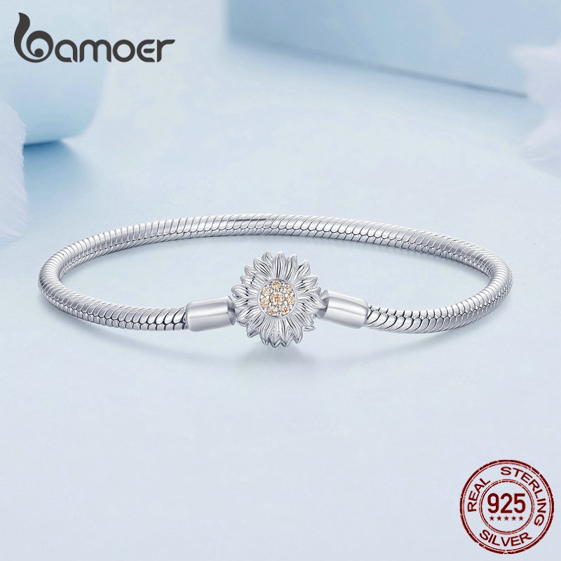 Pulseira Base De Girassol Bamoer 925 Silver Sterling Para Mulheres BSB123 em Oferta na Shopee