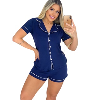 Pijama americano curto de botões super confortável + Shorts em Oferta na Shopee