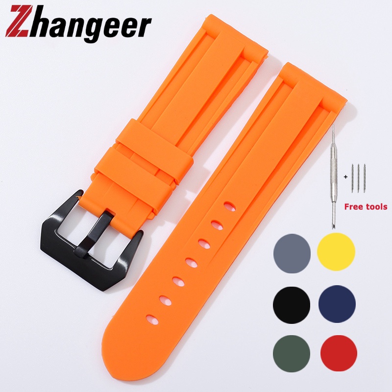 20mm 22mm 24mm 26mm Width Silicone Rubber Watchband Black Blue Red Orange Army Green Watch Band Waterproof Strap