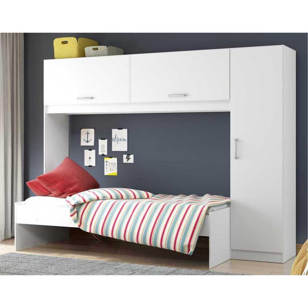 Multimóveis Cama Solteiro com Guarda-Roupa/Roupeiro Branco para colchão 88 x 188 cm, cama de 192cm - Home & Living