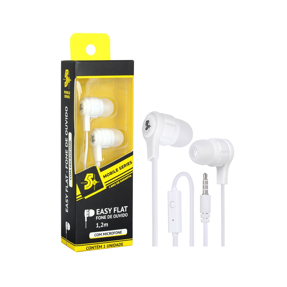 Fone De Ouvido Easy Flat C/ Microfone Branco 1.20m 5+