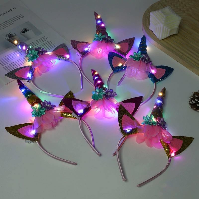 Faixa de cabelo de unicórnio brilhante/tiara de LED para festa festiva de crianças em Oferta na Shopee