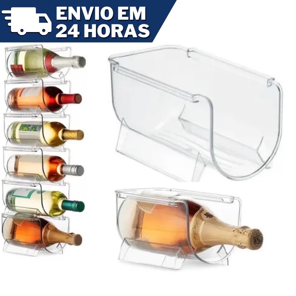 Kit 2x Suporte Organizador De Garrafas Vinho Refrigerantes Geladeira Empilhável