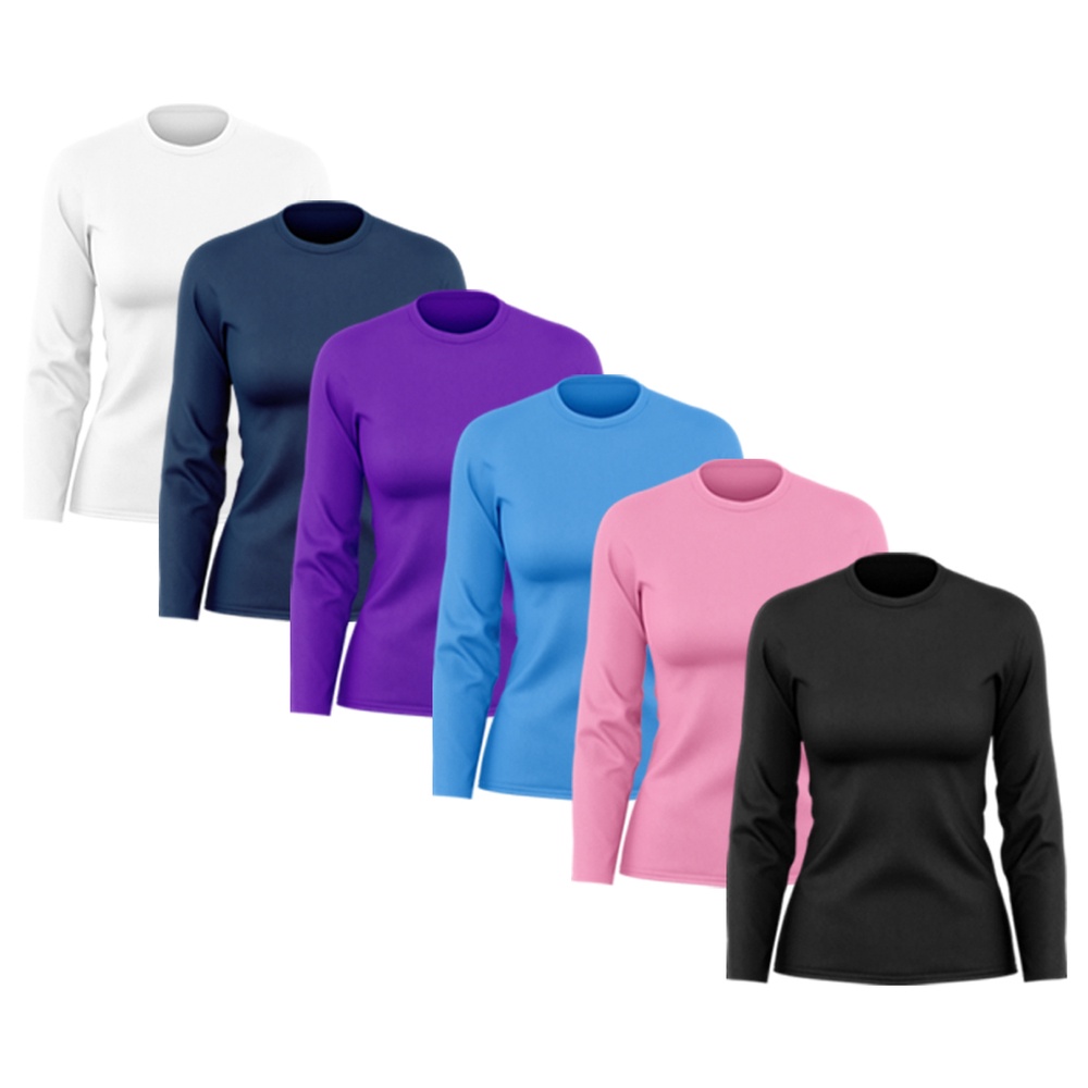 Kit 6 Camisetas Feminina Manga Longa Dry Fit Básica Lisa Proteção Solar UV Térmica Blusa Academia Esporte Praia