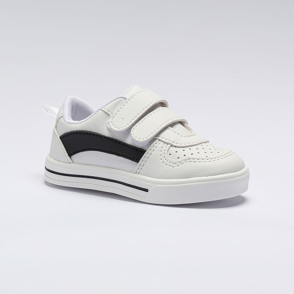 Tênis Infantil Unisex Casual Menino Menina Calce Fácil Branco Listra Preta 2094 Pequito