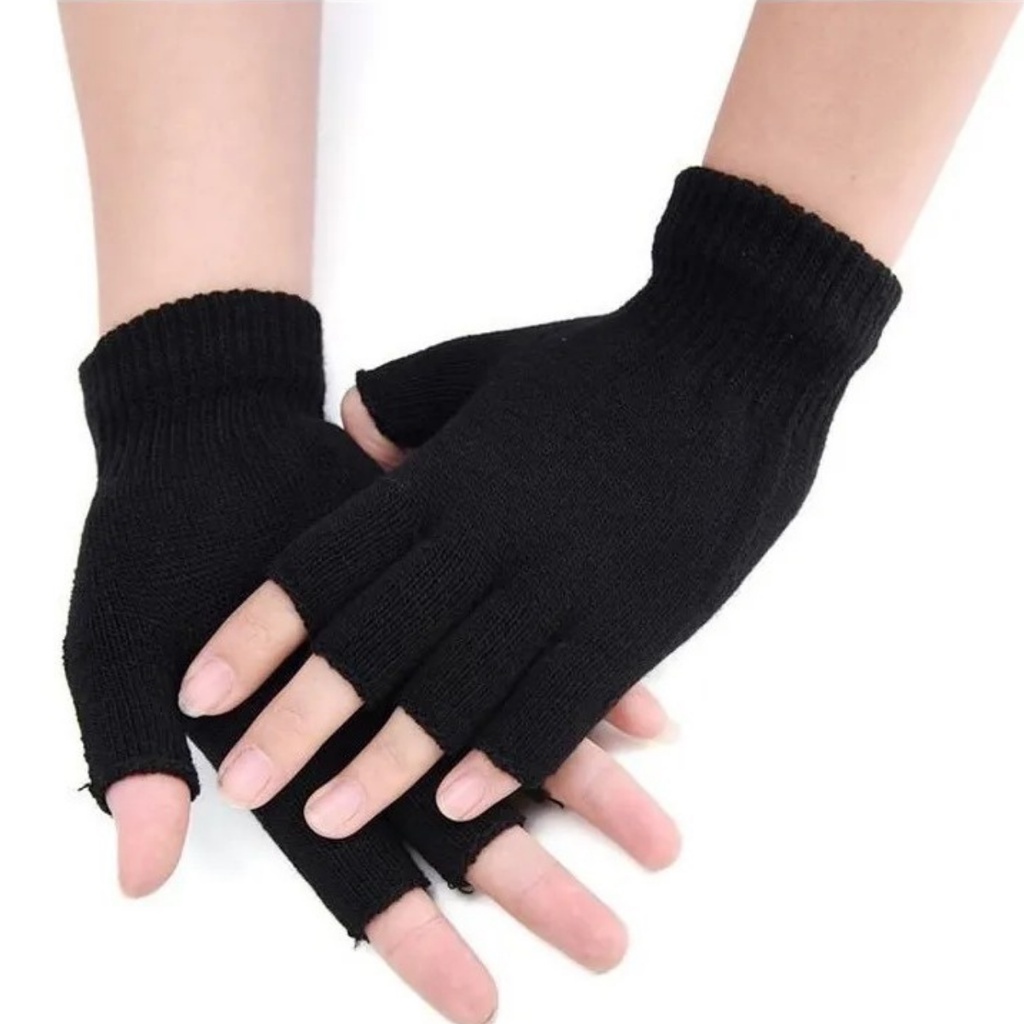 Luva Sem Dedo Preta Masculina Feminina Unissex em Lã, Tamanho Único com Elástico, Modelo em Lã Para Inverno Frio.