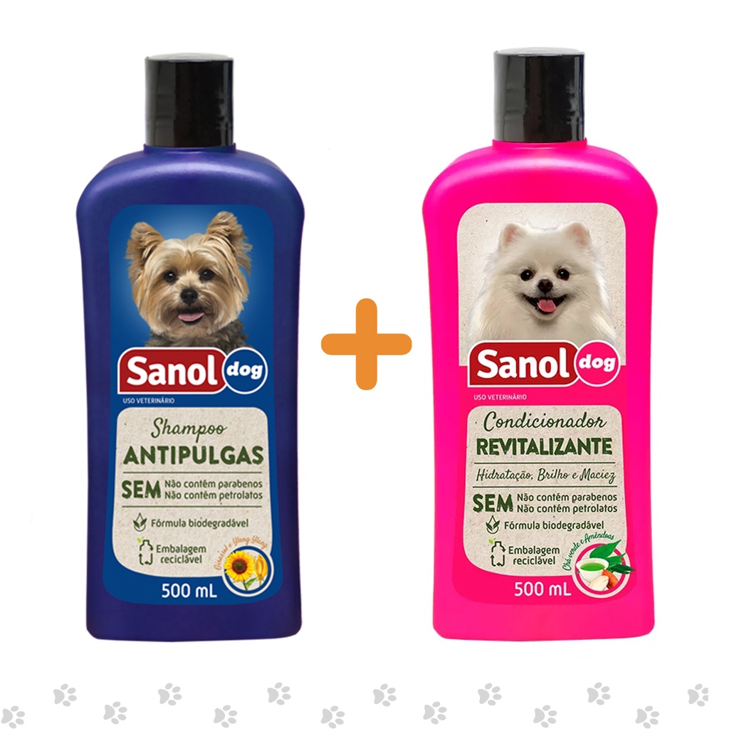 Shampoo para Cachorro Antipulgas + Condicionador Revitalizante - Sanol 500ml