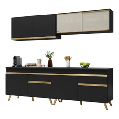 Cozinha Compacta Multimóveis Veneza GB FG3696 com Armário e Balcão Preta