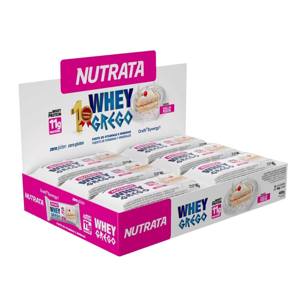 Nutrata Whey Grego Bar Sabor Bolo De Festa 40g Dp 12 Un