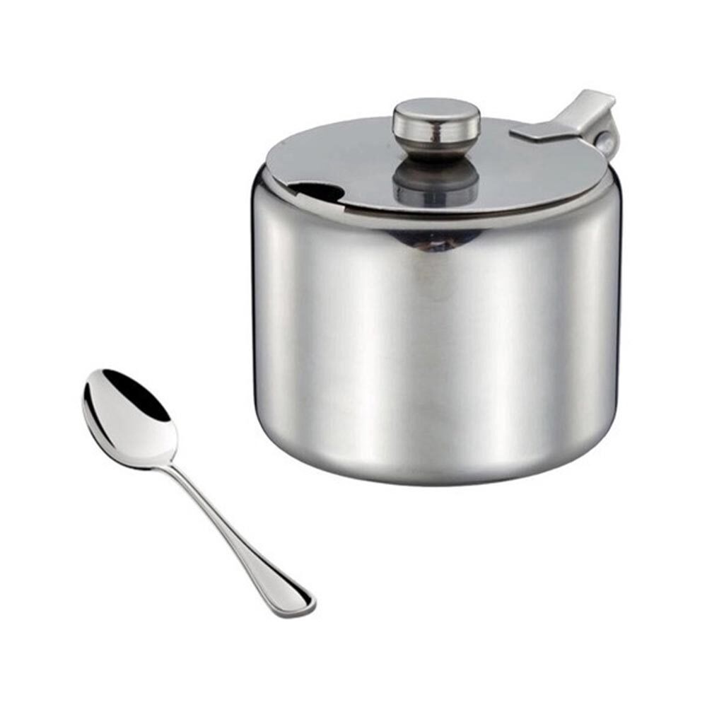 Açucareiro Aço Inox com Colher Em Casa Tem 8x6cm