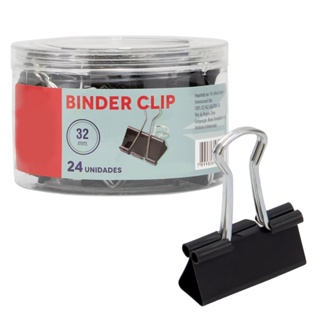 Prendedor De Papel Binder Clips Grampo 32mm C/ 24 Escritorio Documentos em Oferta na Shopee