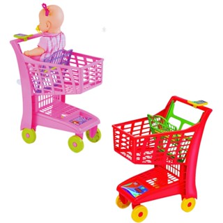 Carrinho de Brinquedo Infantil Supermercado Super Martket Menino ou Menina Rosa Vermelho Magic Toys