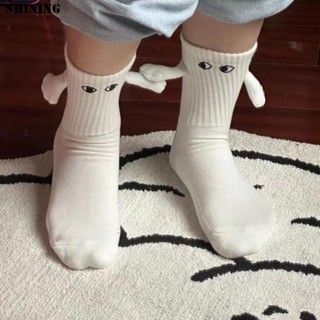1par Meias De Segurar À Mão Tubo Médio Homens Mulheres Tridimensional Estilo Magnético Ins Fashion Funny Creative Atração Magnética Mãos De Preto Olhos De Cartoon Branco Casais Sox Socks
