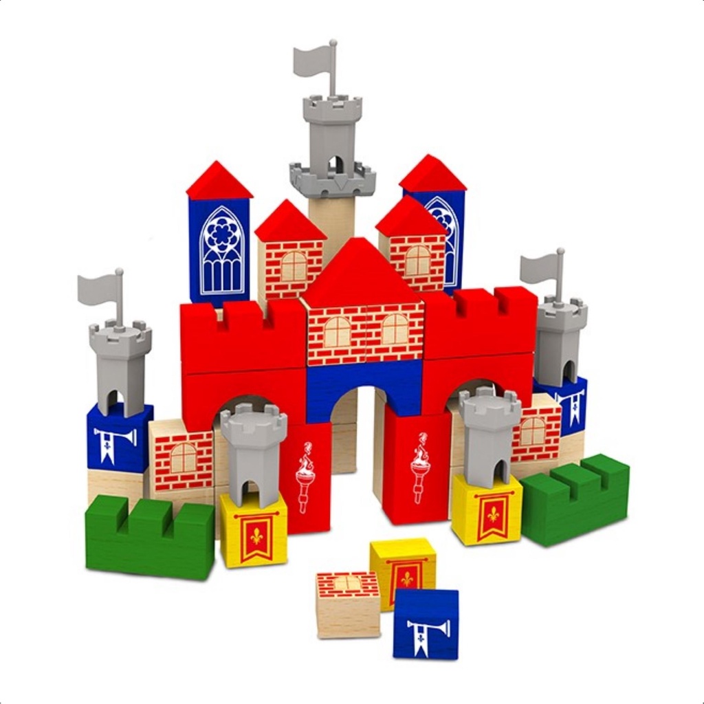 Brinquedo de Montar Brincando de Engenheiro Castelo Medieval 80 Peças Madeira Reflorestada Criatividade - 54621 Xalingo em Oferta na Shopee