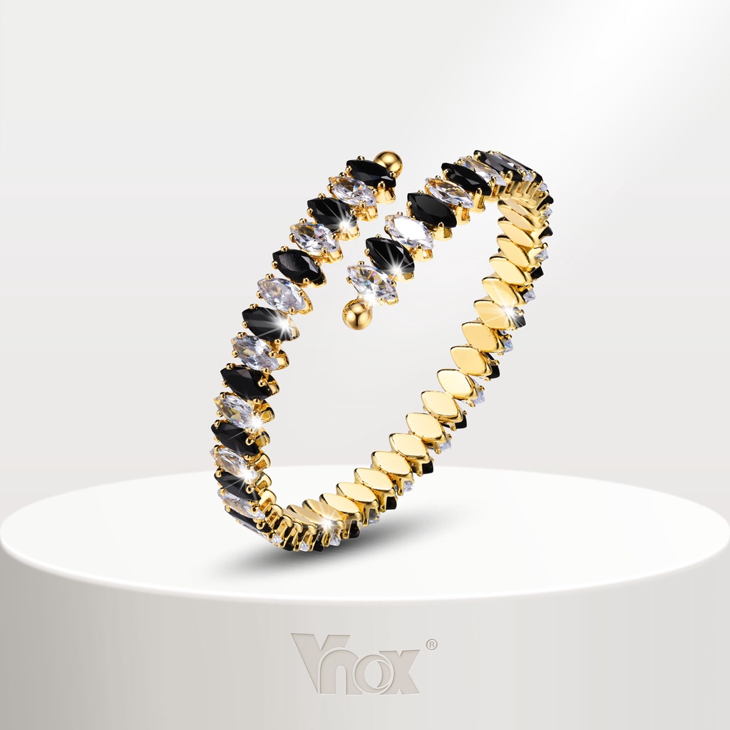 Vnox 8MM Pulseira Aberta De Tênis Zircon , Em Zircônio , De Feriado De Verão Colorida De 18K Gold Metal Cuff Bangle em Oferta na Shopee