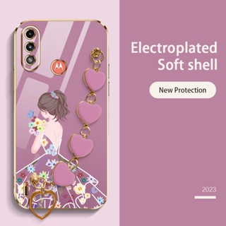 Capa Motorola Moto E7i E7 Power E6S Floral Girl Heart Bracelet Deluxe Protetor De Impacto De Silicone Galvanizado