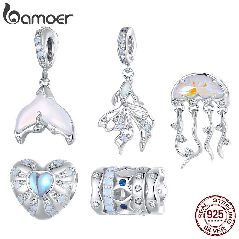 BAMOER 925 Silver Sterling Jellyfish Charme De Prata Da Série Oceano Contas Para Presentes em Oferta na Shopee