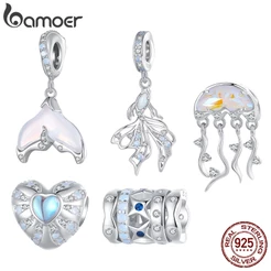 BAMOER 925 Silver Sterling Jellyfish Charme De Prata Da Série Oceano Contas Para Presentes