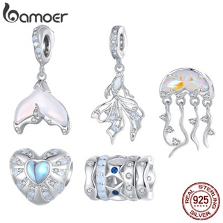 BAMOER 925 Silver Sterling Jellyfish Charme De Prata Da Série Oceano Contas Para Presentes