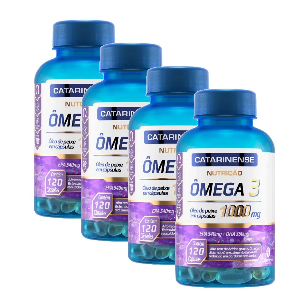 kit 4 unidades omega 3 catarinense 120 capsulas cada Total 480 Capsulas EPA DHA Oleo de Peixe Saude do Coraçao
