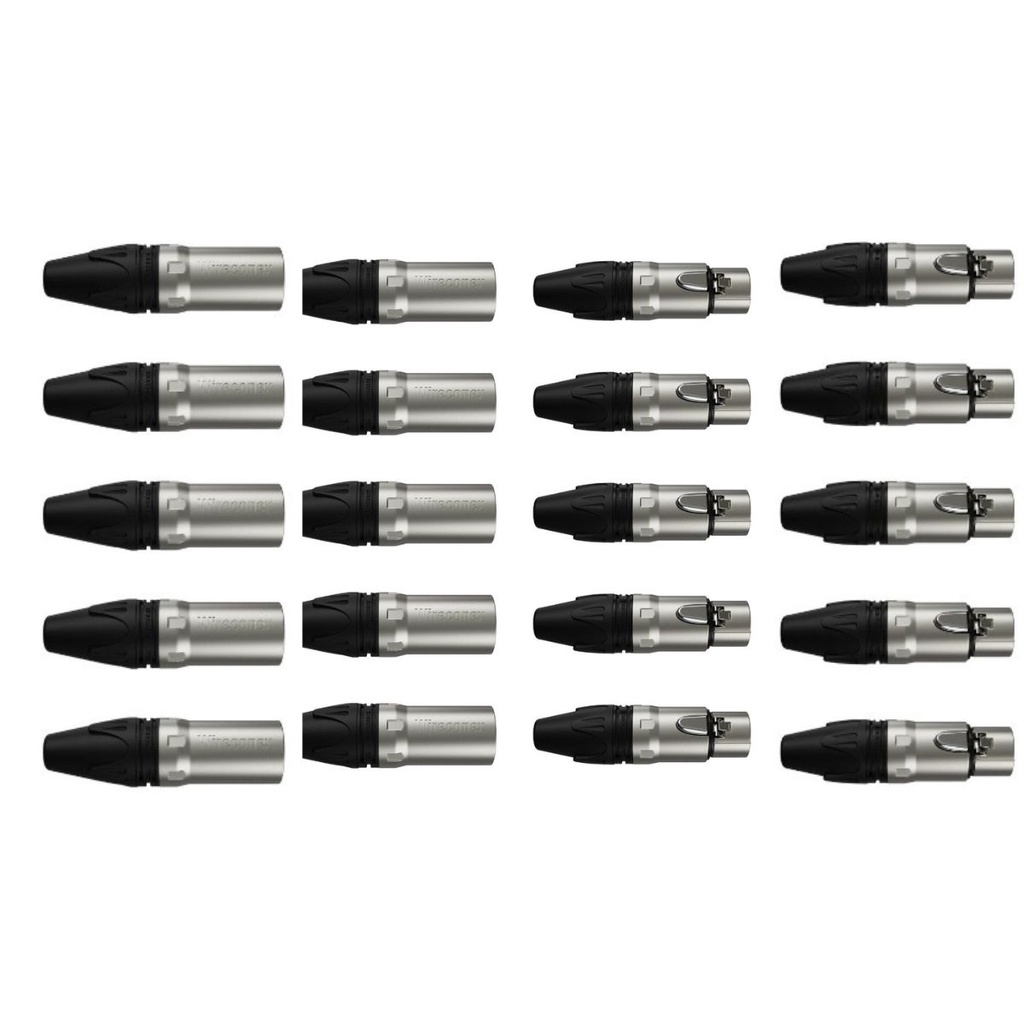 Kit 10 Conectores Xlr 5 Plug Macho + 5 Plug Fêmea 3 Polos Wireconex WC-1013 WC-1003