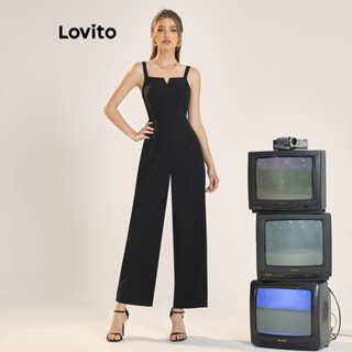 Lovito Macacão de Cintura Alta com Zíper Lisa e Elegante para Mulheres L56ED145 (Preto)