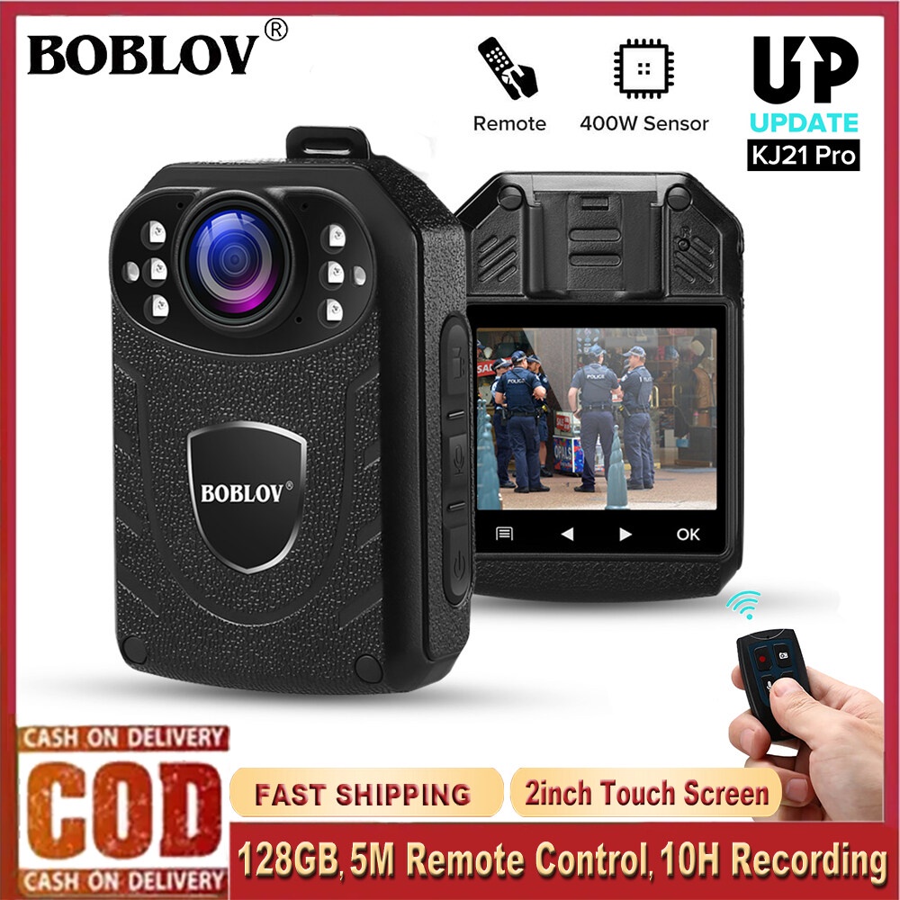 Câmera Corporal De Polícia BOBLOV KJ21Pro Com Controle Remoto , HD 1296P 128GB Mini De Ação De Segurança Filmadora De Ví