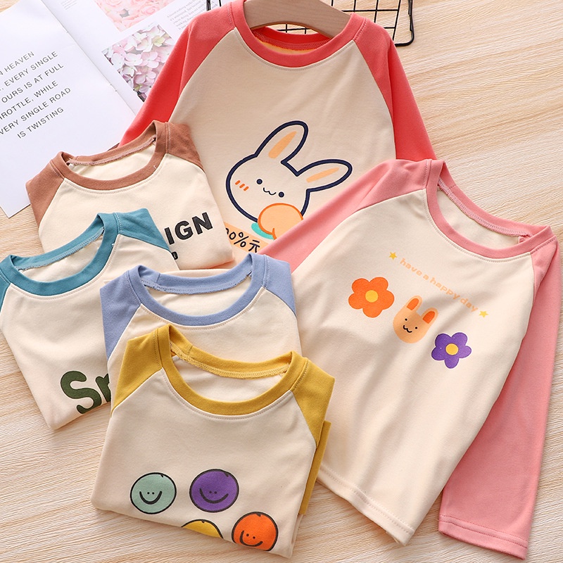 [ZY] 70-150cm Estoque Pronto Camiseta de Manga Longa de Veludo Alemão para Crianças Camiseta Casual Quente Topo de Inverno Outono-Inverno Camiseta de Bebê Bottoming Cartoon Pullover Simples Tudo em Combinação Top Coreano