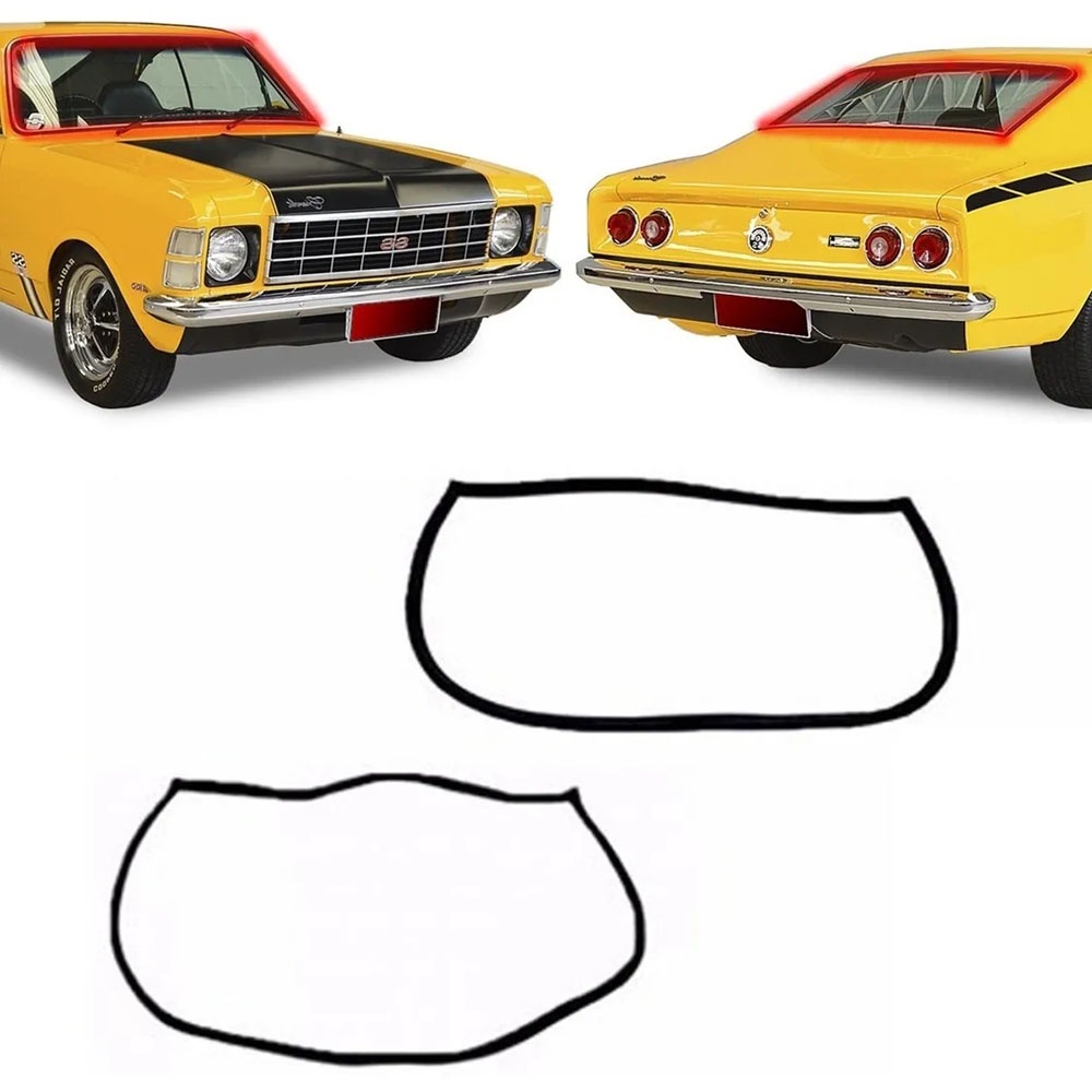 PAR BORRACHA PARABRISA OPALA 68 A 92 + VIGIA TRASEIRO MODELO PARA FRISO PLÁSTICO PRATA OPALA 68 A 92 2 PORTAS