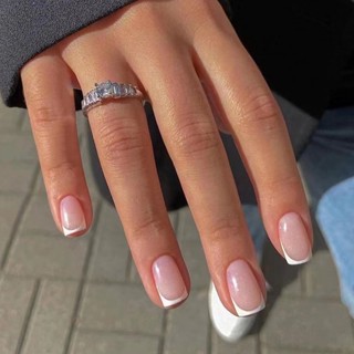 24Pcs Unhas Curtas Falsas Francesas Com Gel Gelatinoso