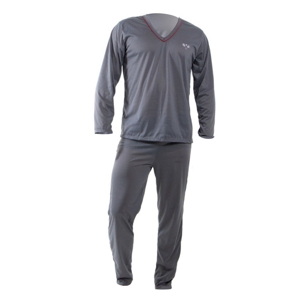 Pijama Longo Masculino Manga Comprida e Calça Malha Macia Cor Lisa