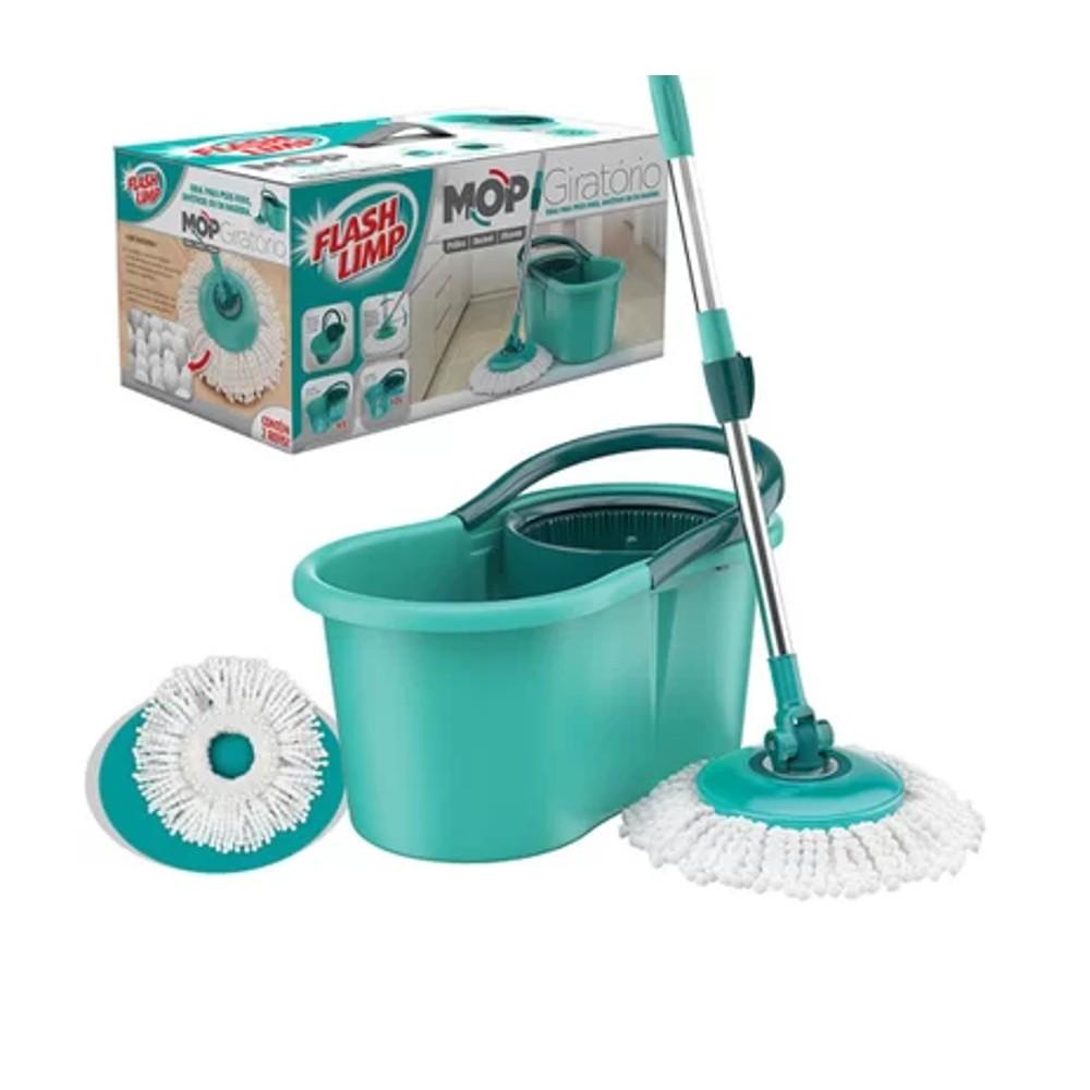 Mop Giratório Flash Limp Vassoura Rodo Esfregão C/ Balde Lava Seca 8l 360º em Oferta na Shopee