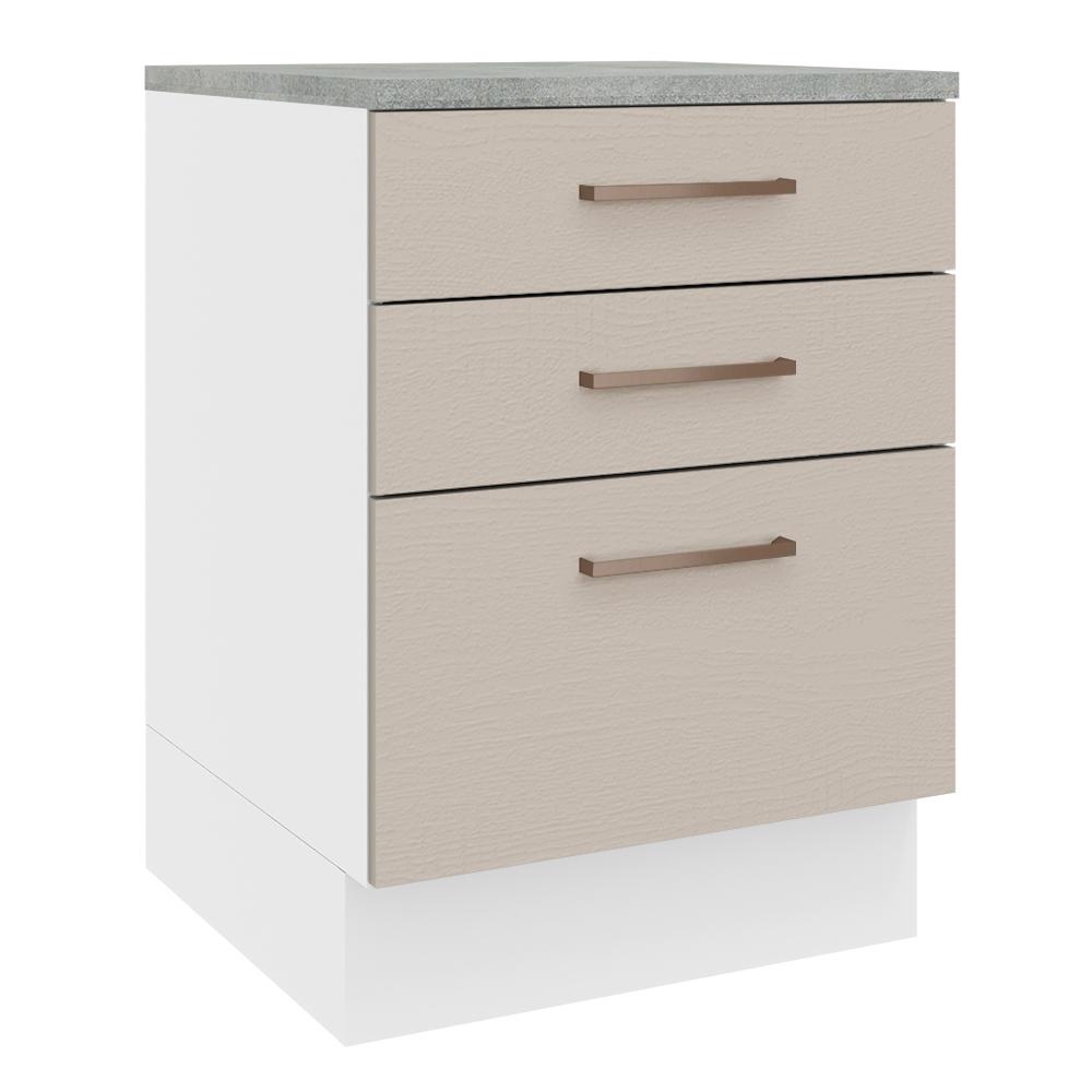 Balcão Armário de Cozinha 60 cm 3 Gavetas Branco/Crema Agata Madesa