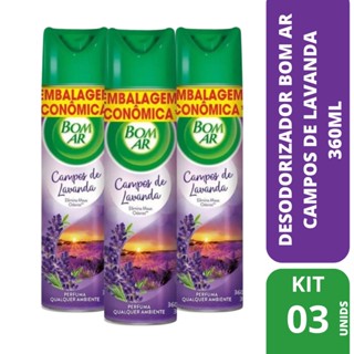 Kit com 3 Desodorizadores Bom Ar Aerosol 360Ml Lavanda