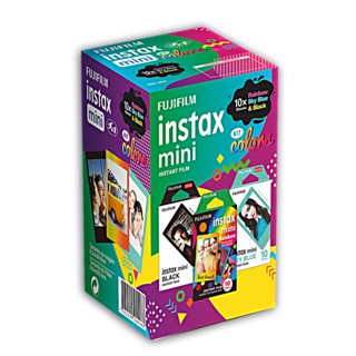 Filme Instax Kit 10 Borda Preta, 10 Azul Claro, 10 Coloridas