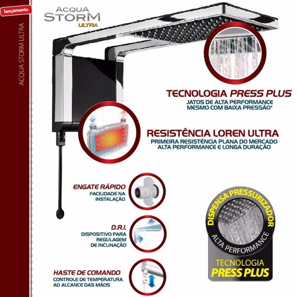 Chuveiro Elétrico Ducha Acqua Storm Ultra Preto 127v 5500w Lorenzetti · foto 2