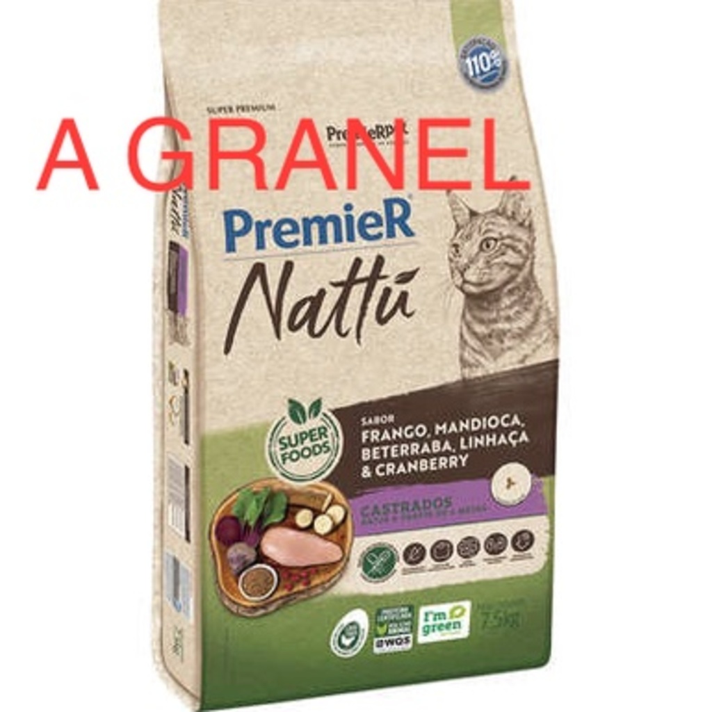 Ração A Granel PremieR Nattú Mandioca Para Gatos Castrados 1Kg