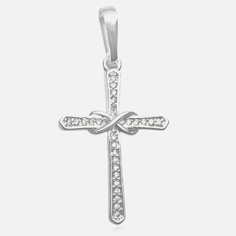 Pingente de Prata 925 Crucifixo Cravejado Banhado a Prata 925 - Garimpo de Ouro