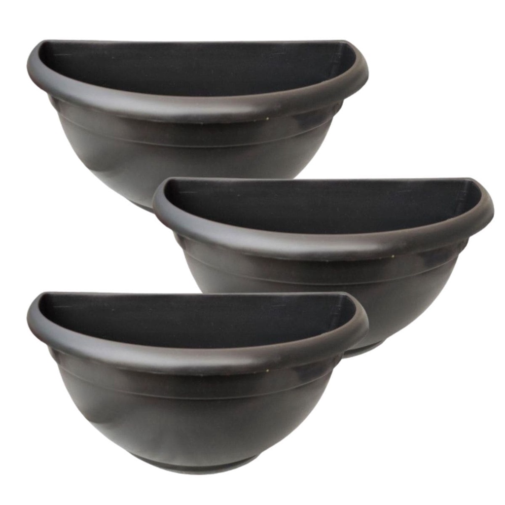 Kit 3 Meio Vaso De Parede Médio Plástico Preto P/ Jardim Vertical Jardineira Planta Pendente Avenca