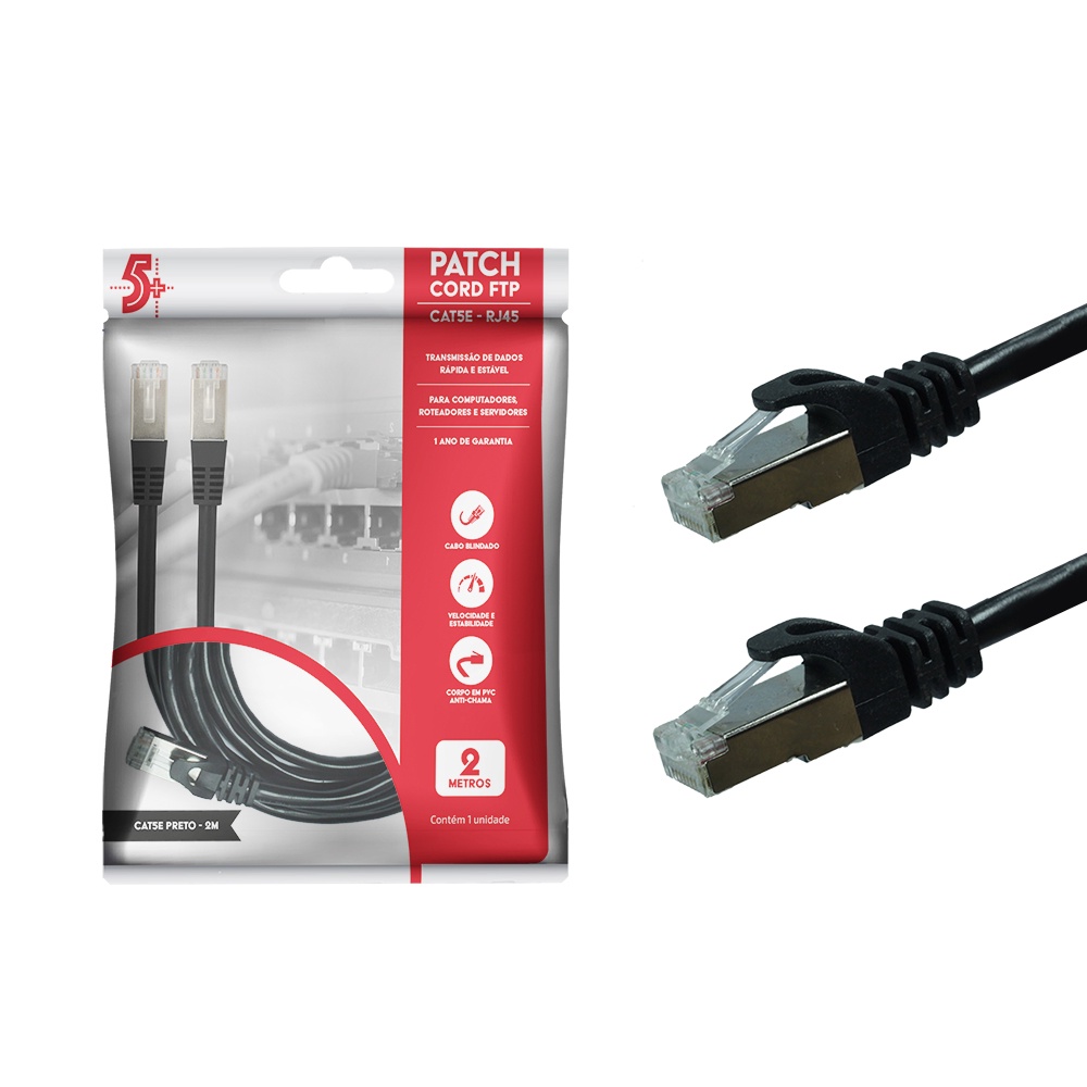 Cabo De Rede Patch Cord Cat5e Ftp 2 Metros Preto Blindado