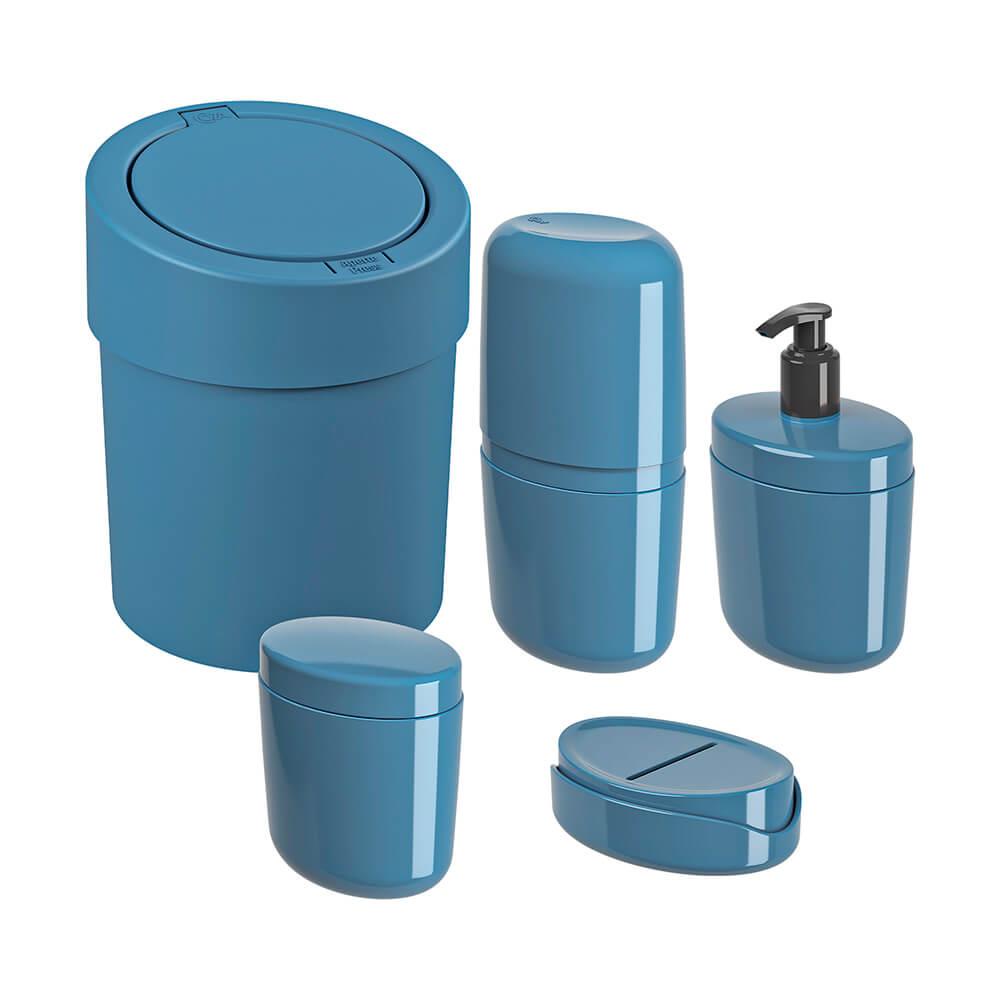 Lixeira Kit De Banheiro 5 Peças Azul Flora Ocean - Coza - Home & Living