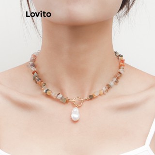 Lovito Casual Colares de Pérolas e Cristais para Mulheres L57AD096 (Laranja/Roxo Claro)