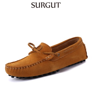 SURGUT Marca Nova Moda Verão Homens De Primavera De Conduzindo Sapatos De Couro Real Barco Flats Casuais Masculinos Respiráveis em Oferta na Shopee