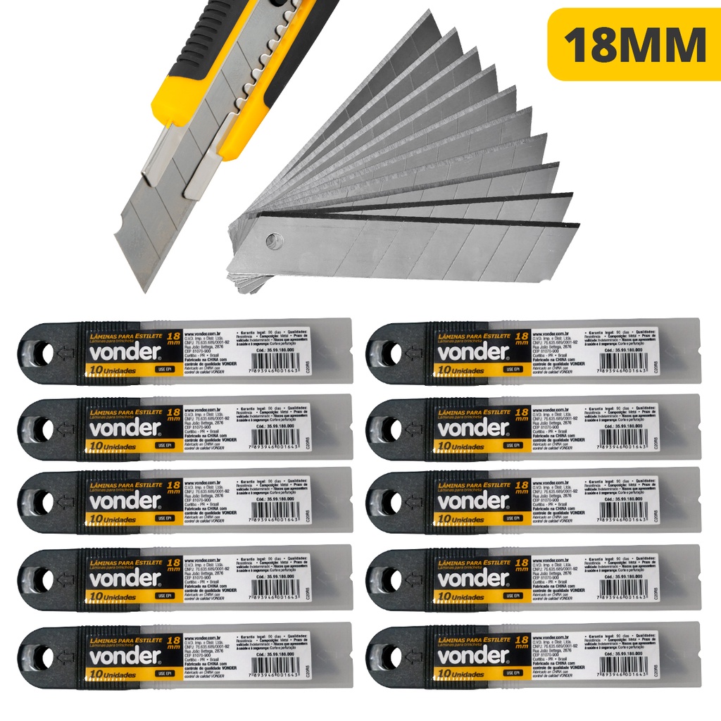 Kit Lâmina Para Estilete 18mm Tubete Atacado Lote Unidades Profissional de Precisão Qualidade Vonder