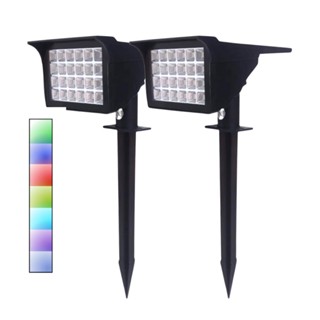 Kit 2 Luminária Solar Jardim Decoração Espeto 30w LED RGB