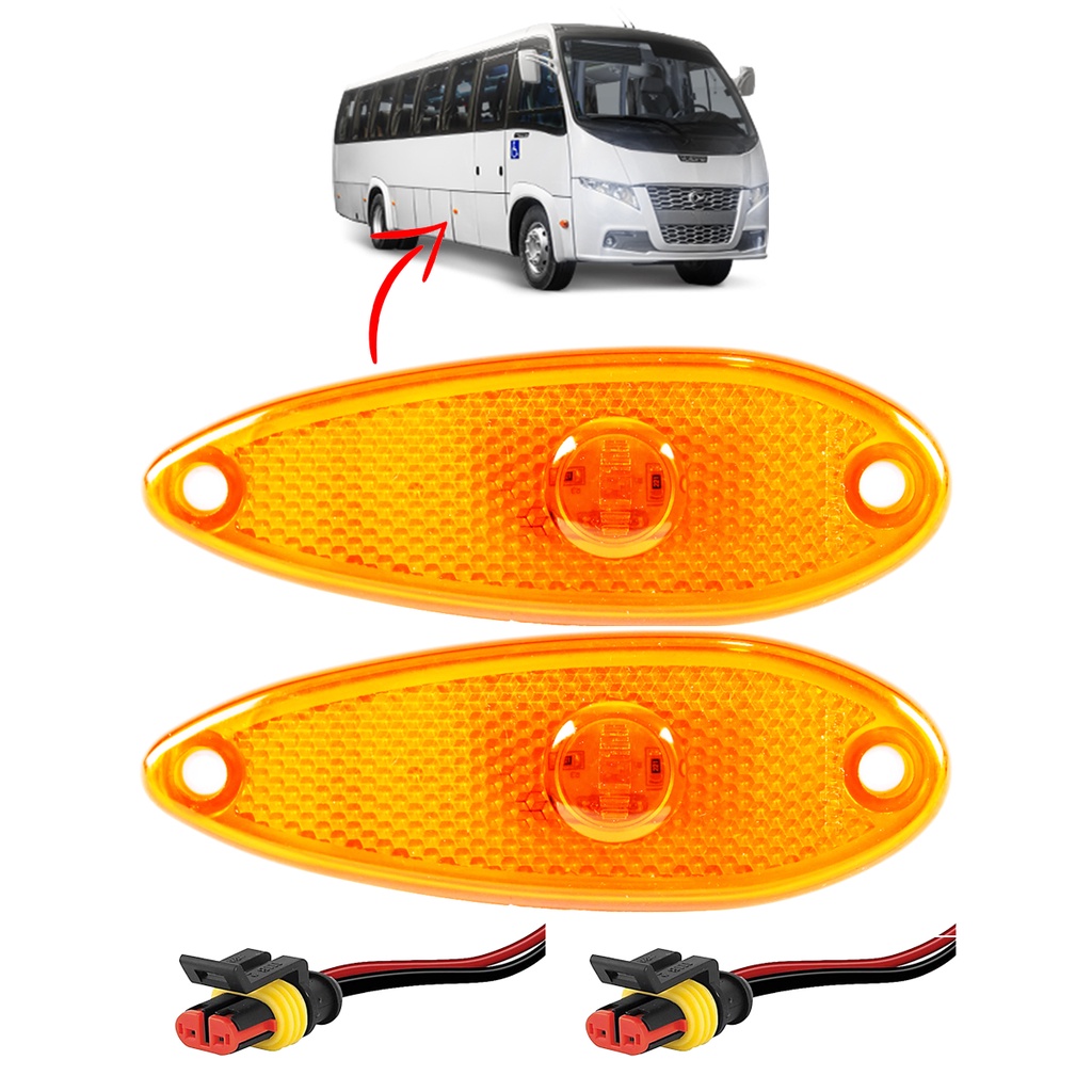 KIT 2 Lanterna Lateral Ônibus 1 LED BIVOLT AM +Conector