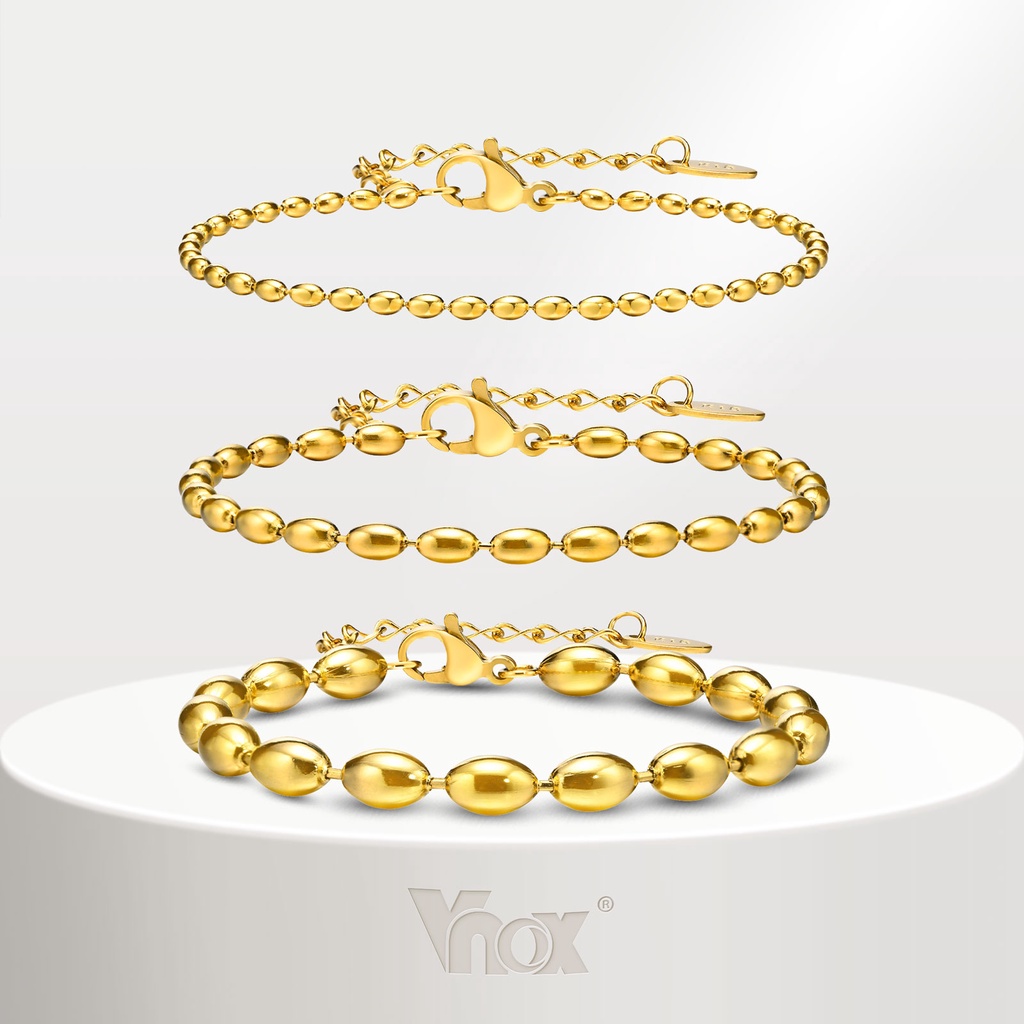 Vnox 18K Gold Rugby Bead Chain Bracelet Para Mulheres , 2MM/3MM/5MM Bracelete De Aço Inoxidável Link - Fashion Accessories