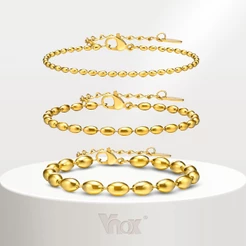 Vnox 18K Gold Rugby Bead Chain Bracelet Para Mulheres , 2MM/3MM/5MM Bracelete De Aço Inoxidável Link